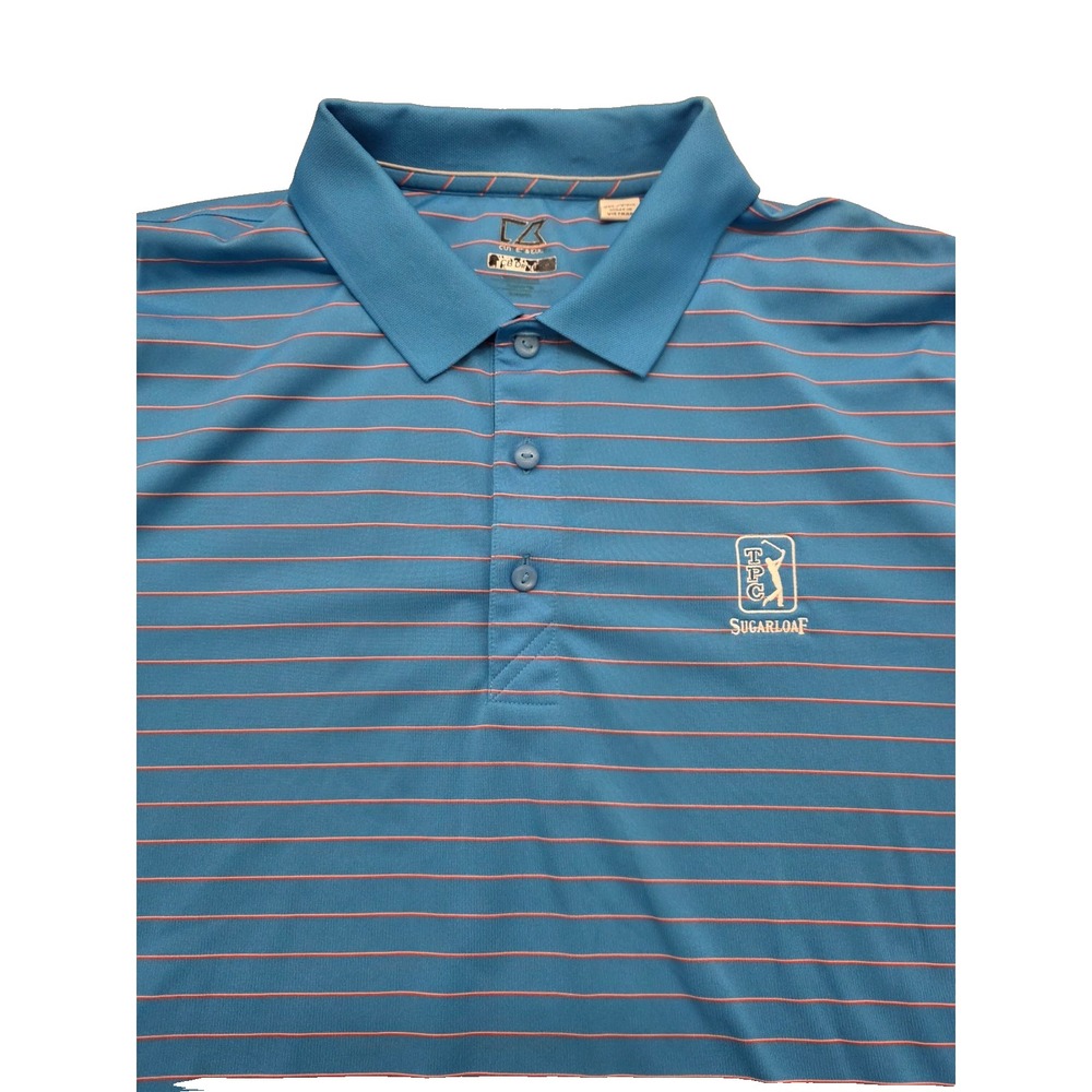 TPC Sugarloaf Cutter Buck DriFit Blue Striped Golf Men's Polo‎ Shirt - XXL